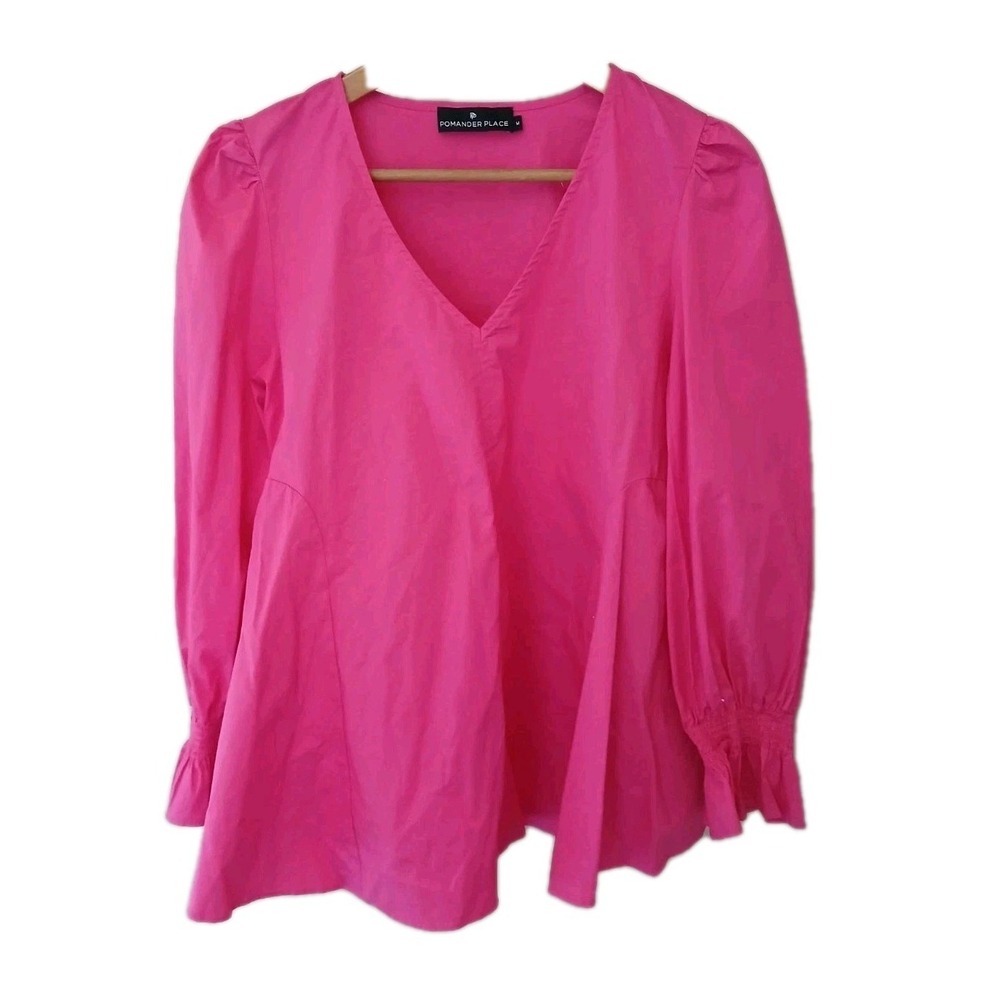 Tuckernuck Pomander Place Easton V-Neck Ruffle Swing Blouse Size Medium Pink